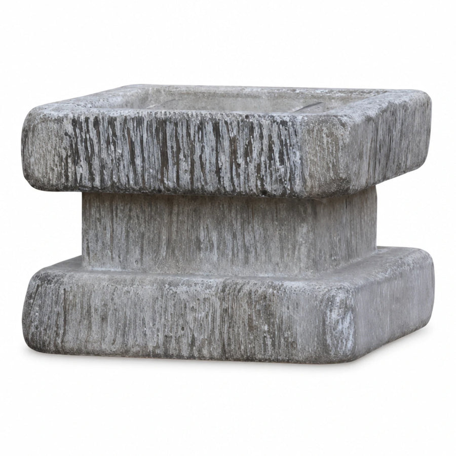 Square Stone Pedestal Planter with Textured Finish