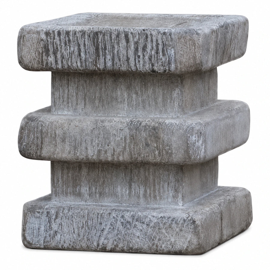 Grey Stone Tiered Square Side Table