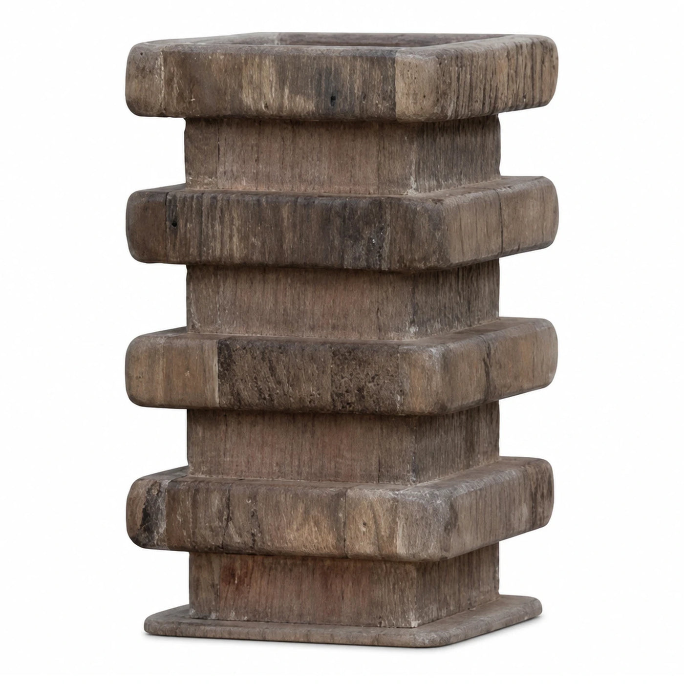 Rustic Tiered Wooden Pedestal Side Table