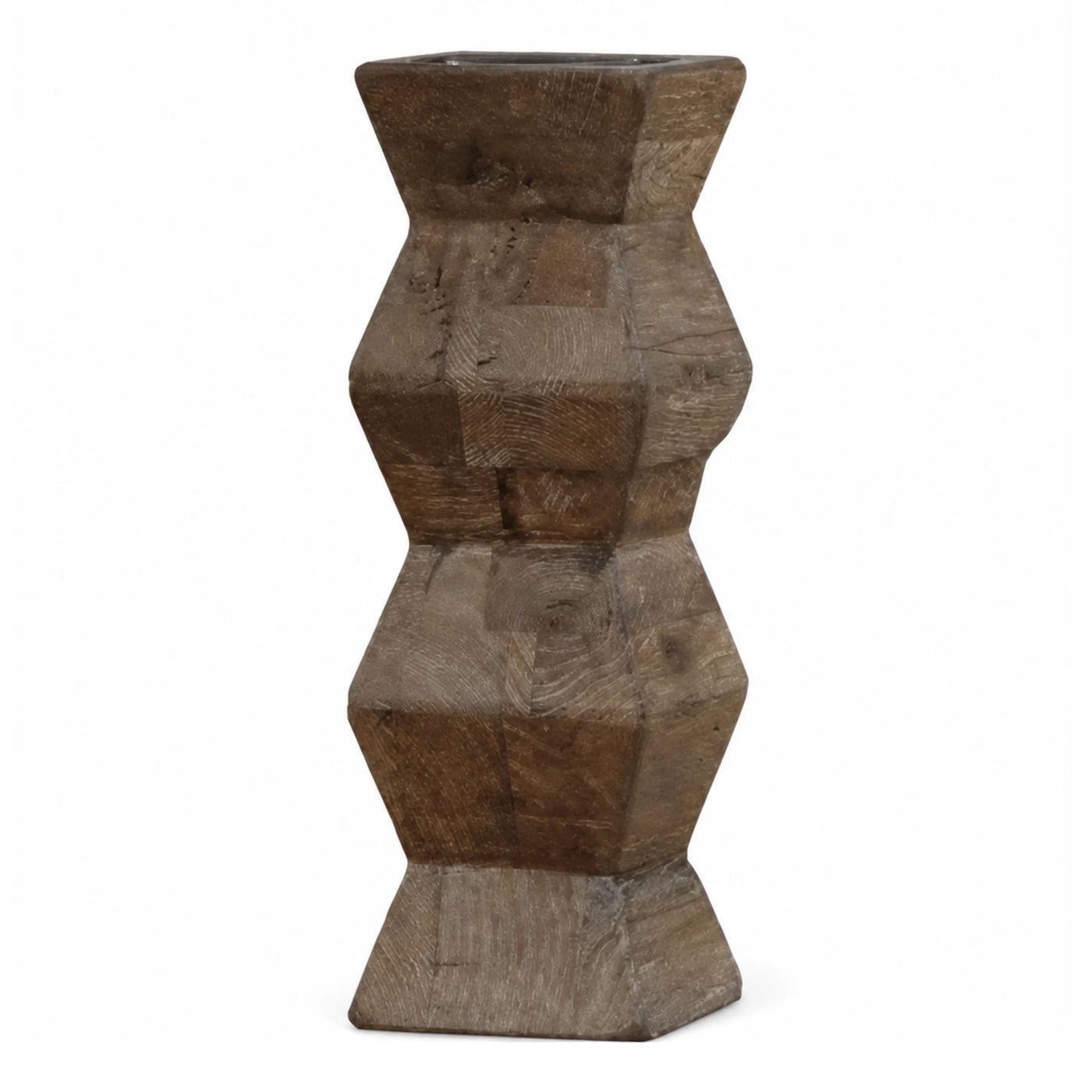 Geometric Wood Pedestal Side Table