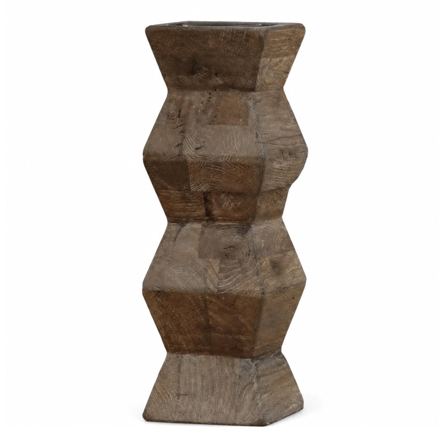 Geometric Wood Pedestal Side Table