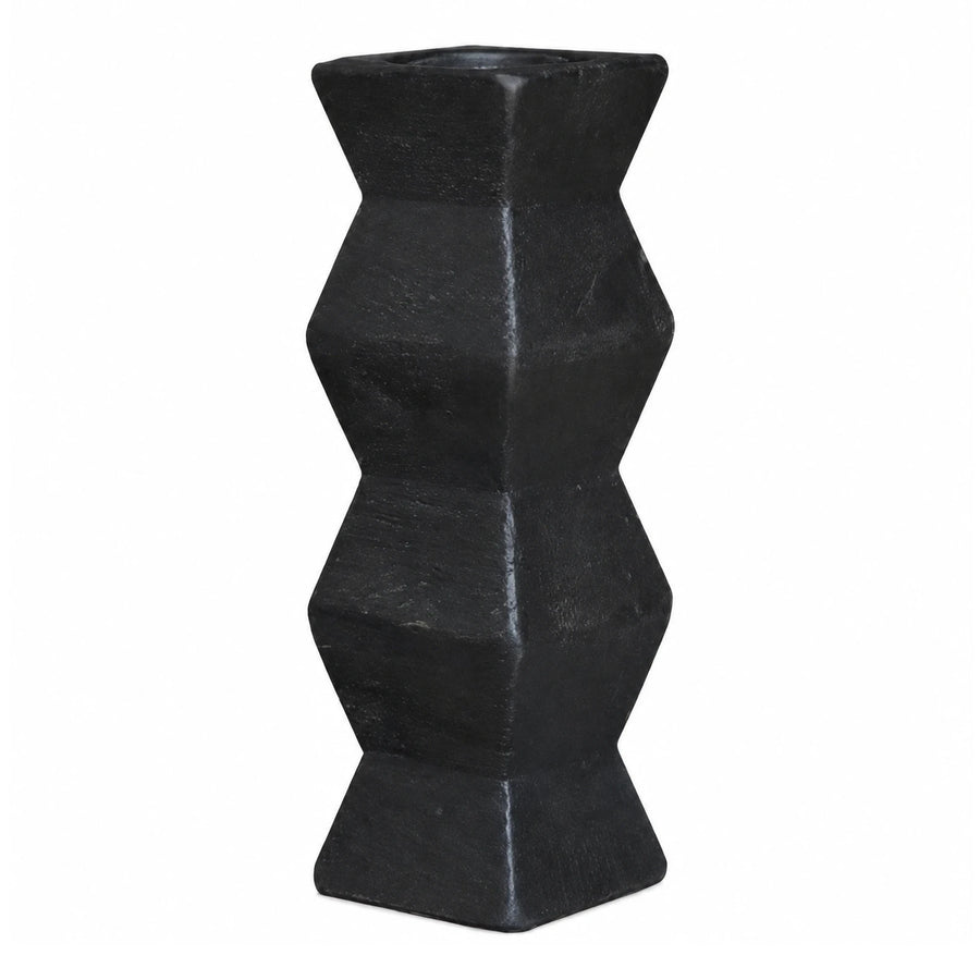 Black Geometric Stone Vase Sculpture
