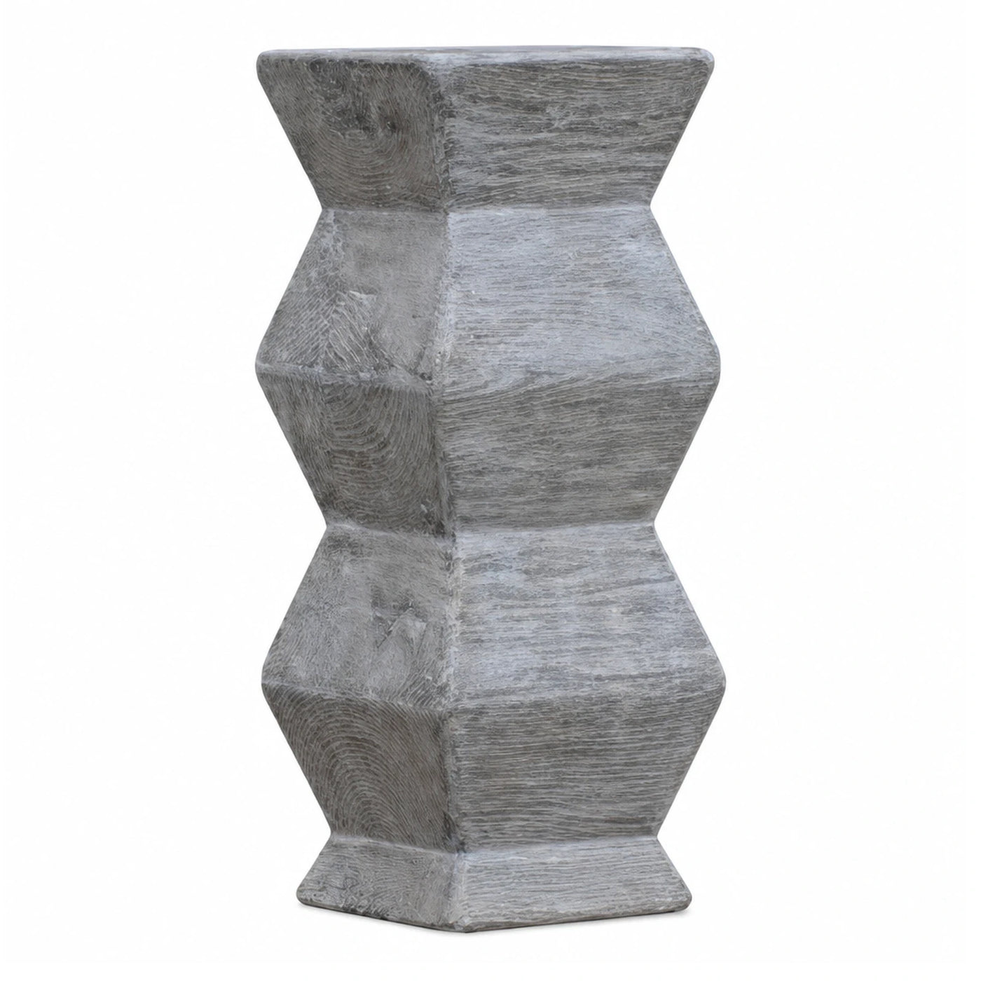 Grey Geometric Wood Accent Stool