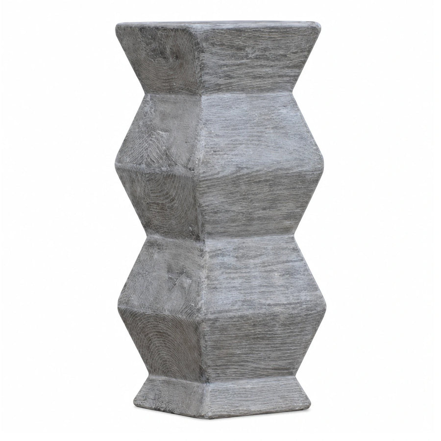 Grey Geometric Wood Accent Stool