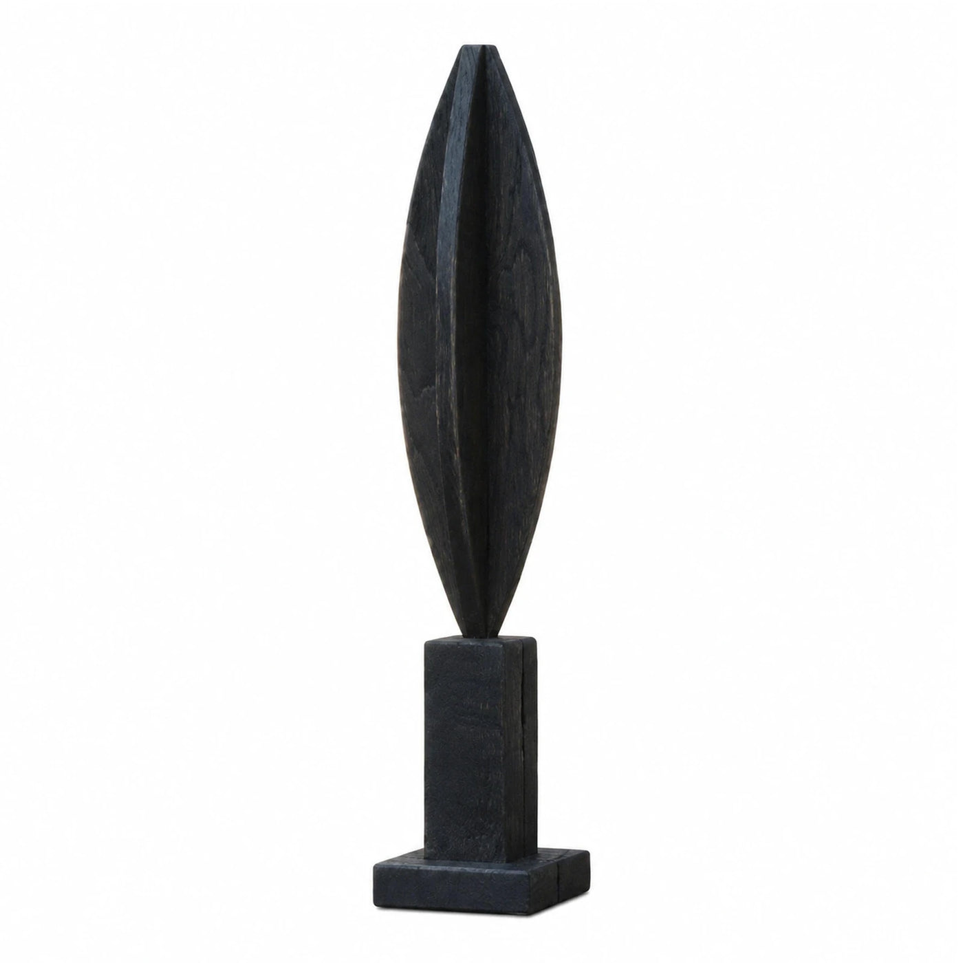 Black Wooden Abstract Sculpture on Pedestal