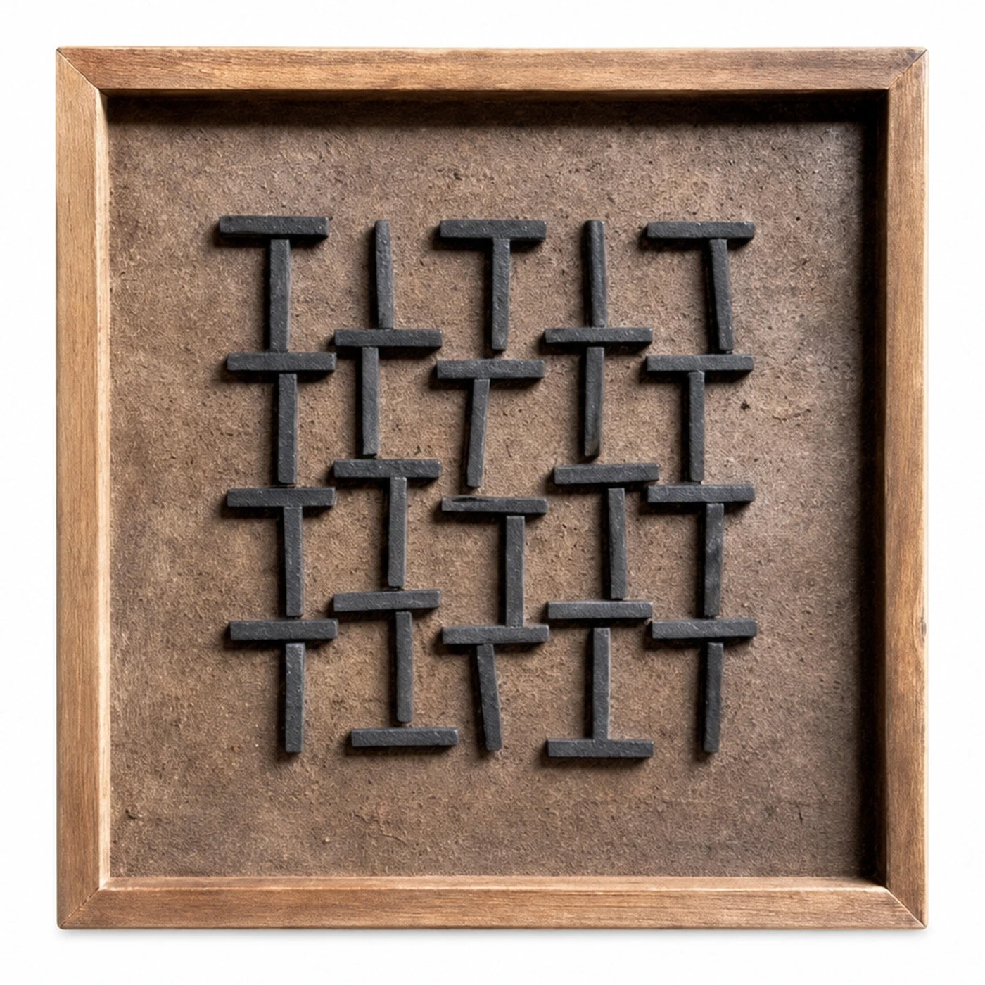 Square Wooden Frame Wall Art with Geometric Metal Pattern