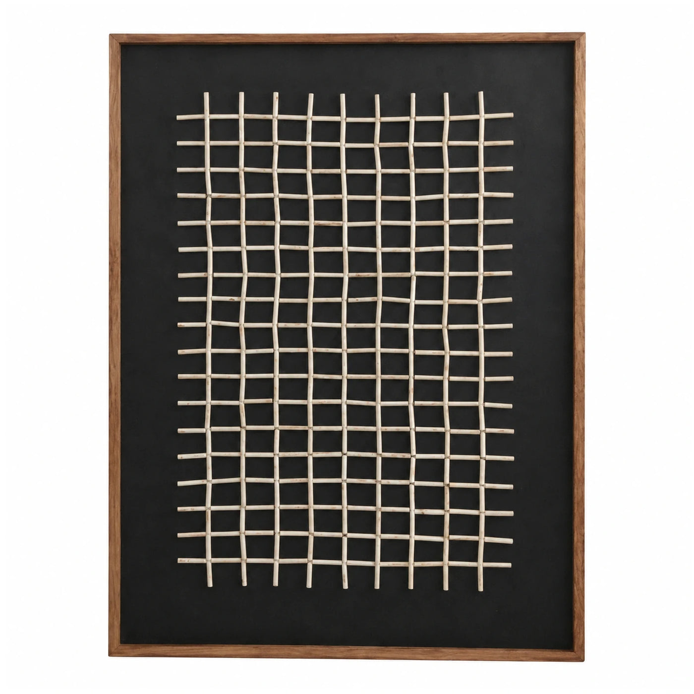 Wooden Framed Rattan Grid Wall Art