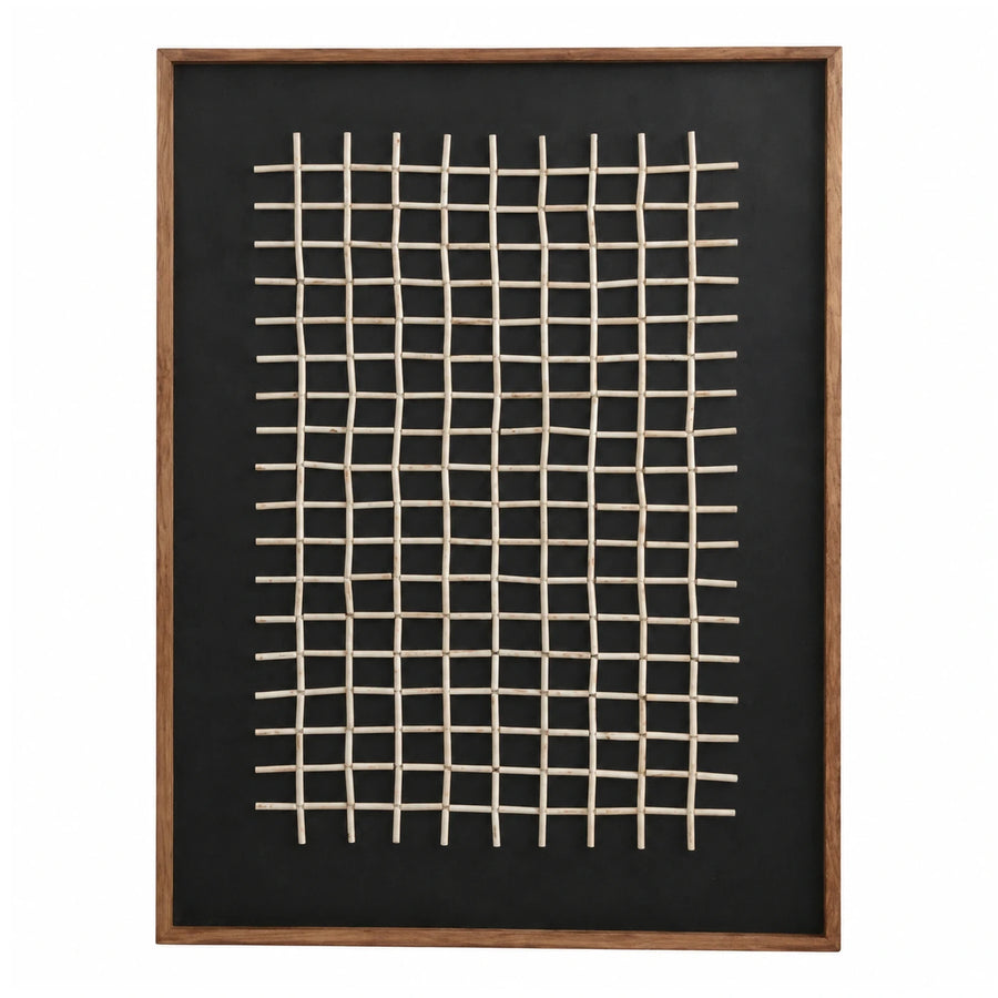Wooden Framed Rattan Grid Wall Art