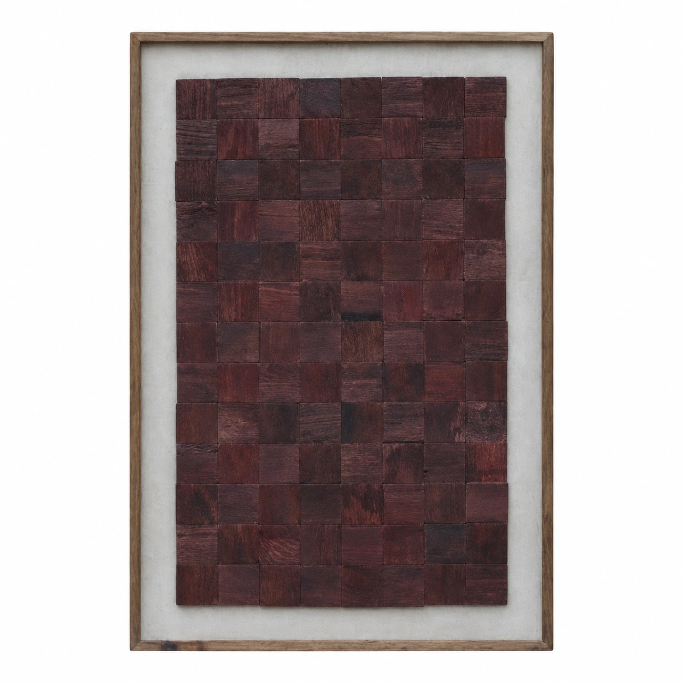 Framed Dark Wood Block Mosaic Wall Art