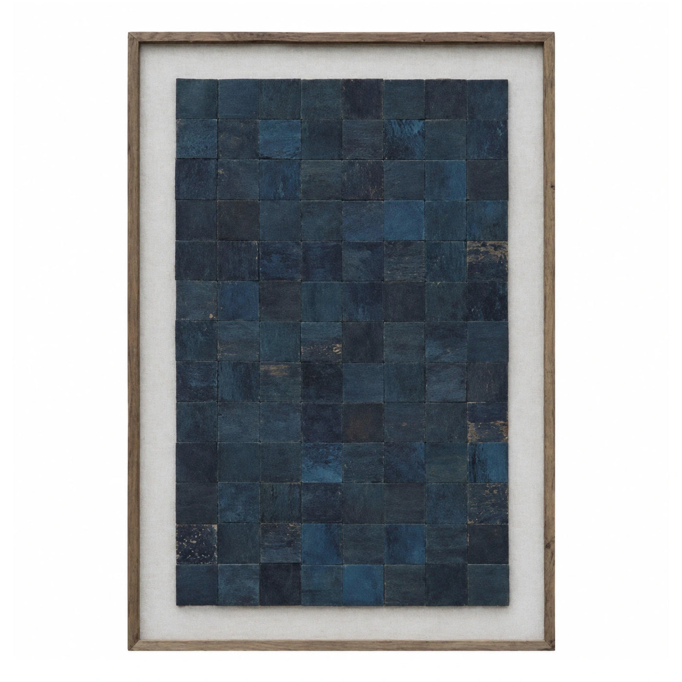 Blue Patchwork Leather Wall Art in Wood Frame