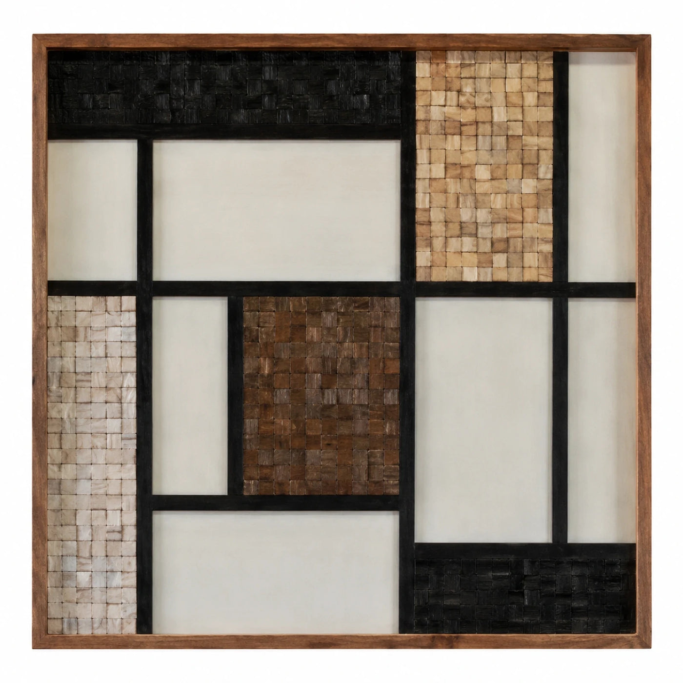 Square Geometric Wood Mosaic Wall Art Panel