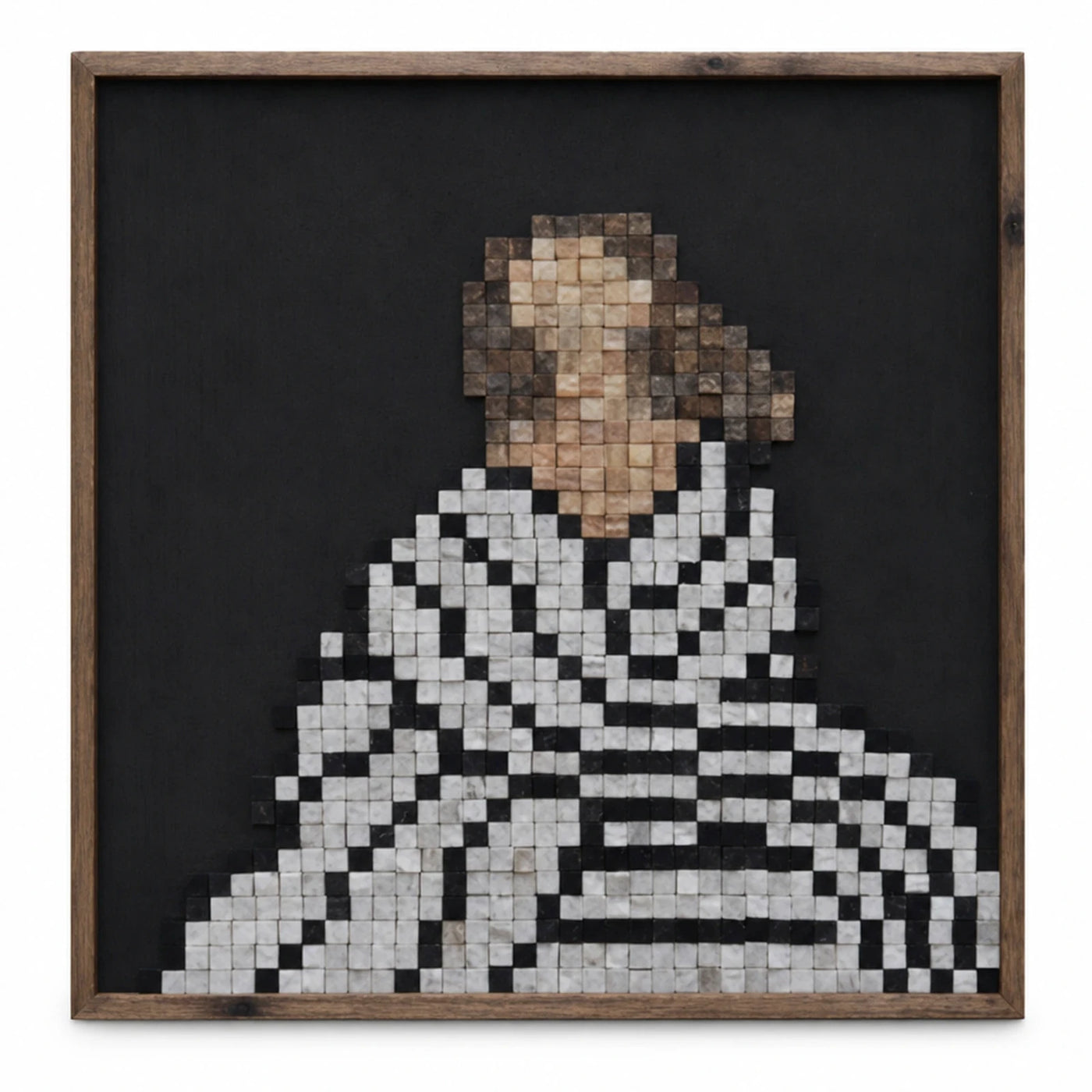Pixelated Portrait Mosaic Wall Art in Wood Frame