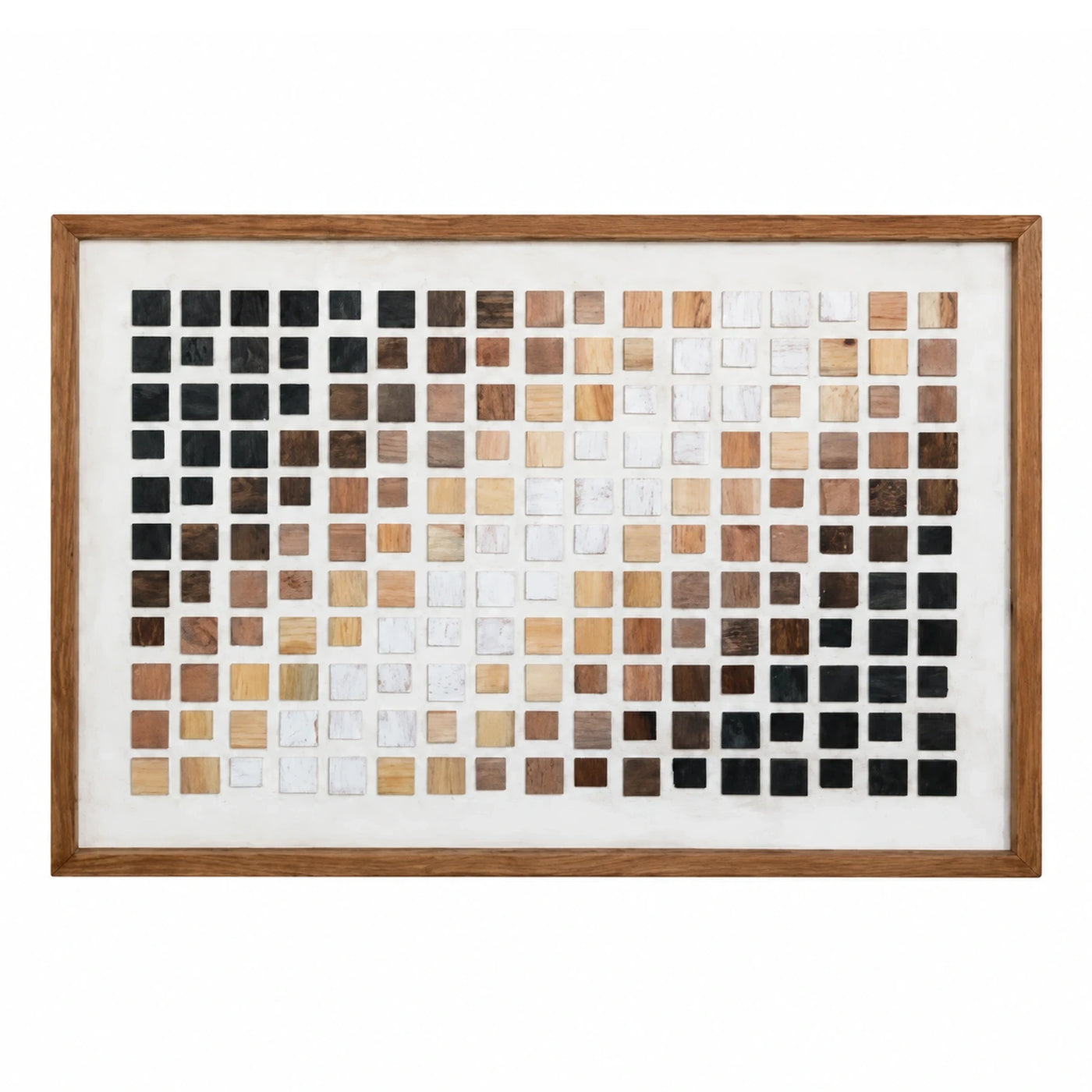 Wood Mosaic Wall Art Panel with Multi-Tone Squares