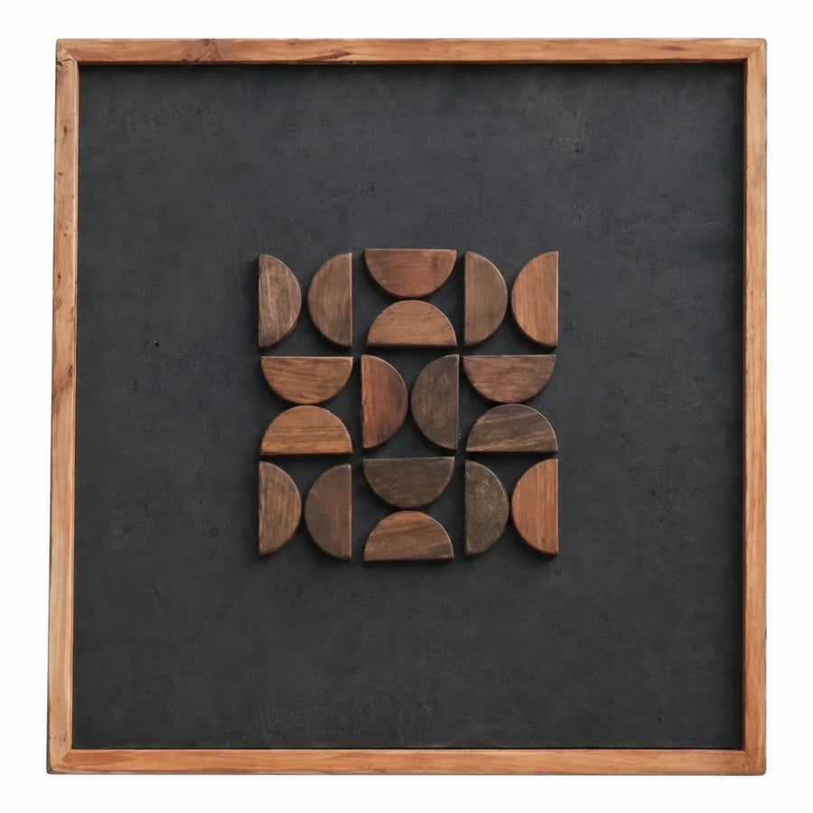 Wooden Geometric Wall Art Panel with Dark Background