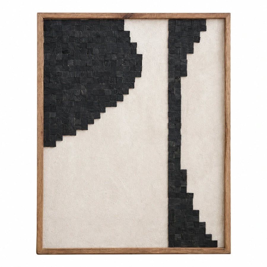 Abstract Black Stone Mosaic Wall Art in Wood Frame