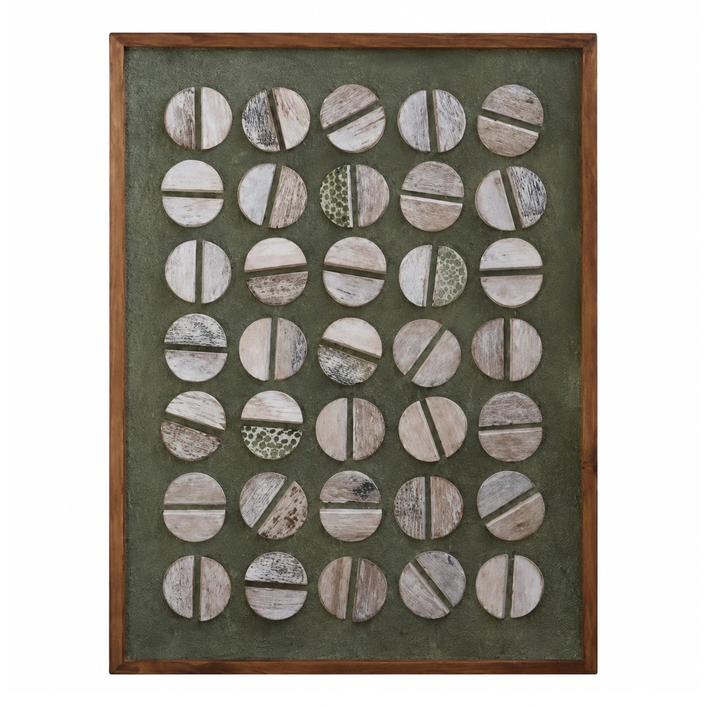 Green Textured Wall Art with Wooden Circles