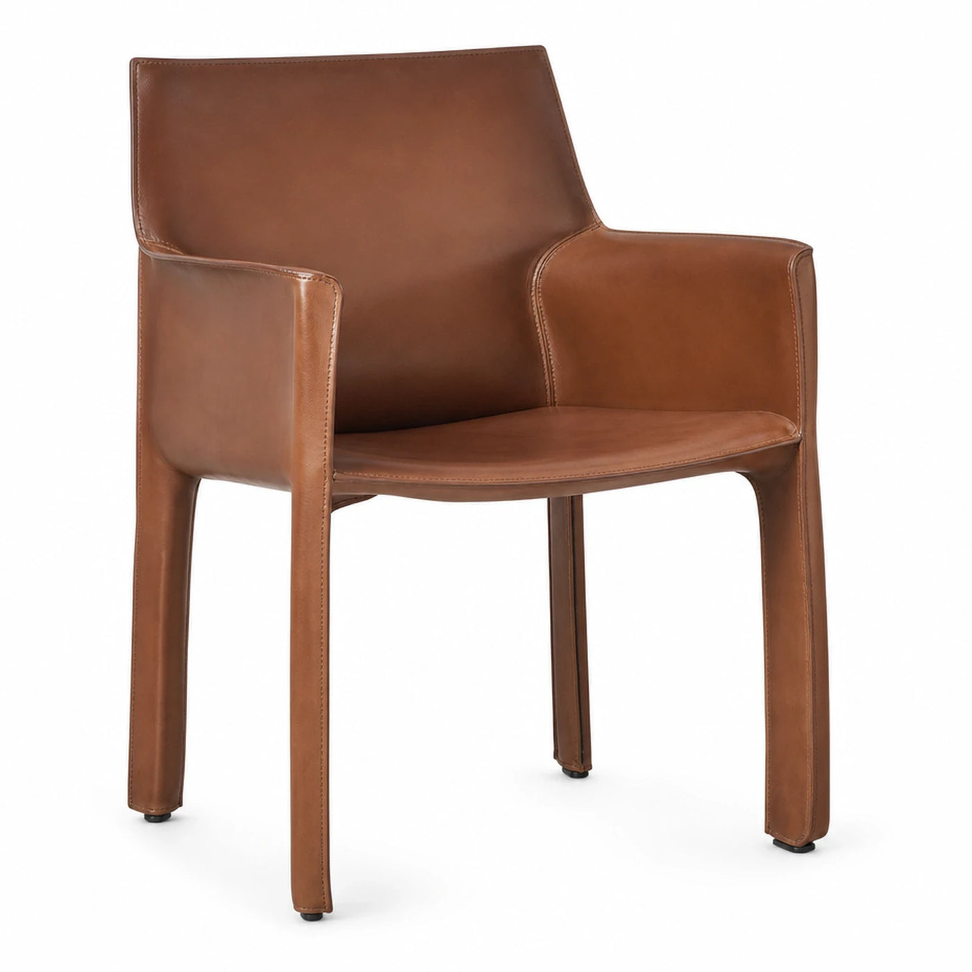 Brown Leather Armchair with Stitched Detail