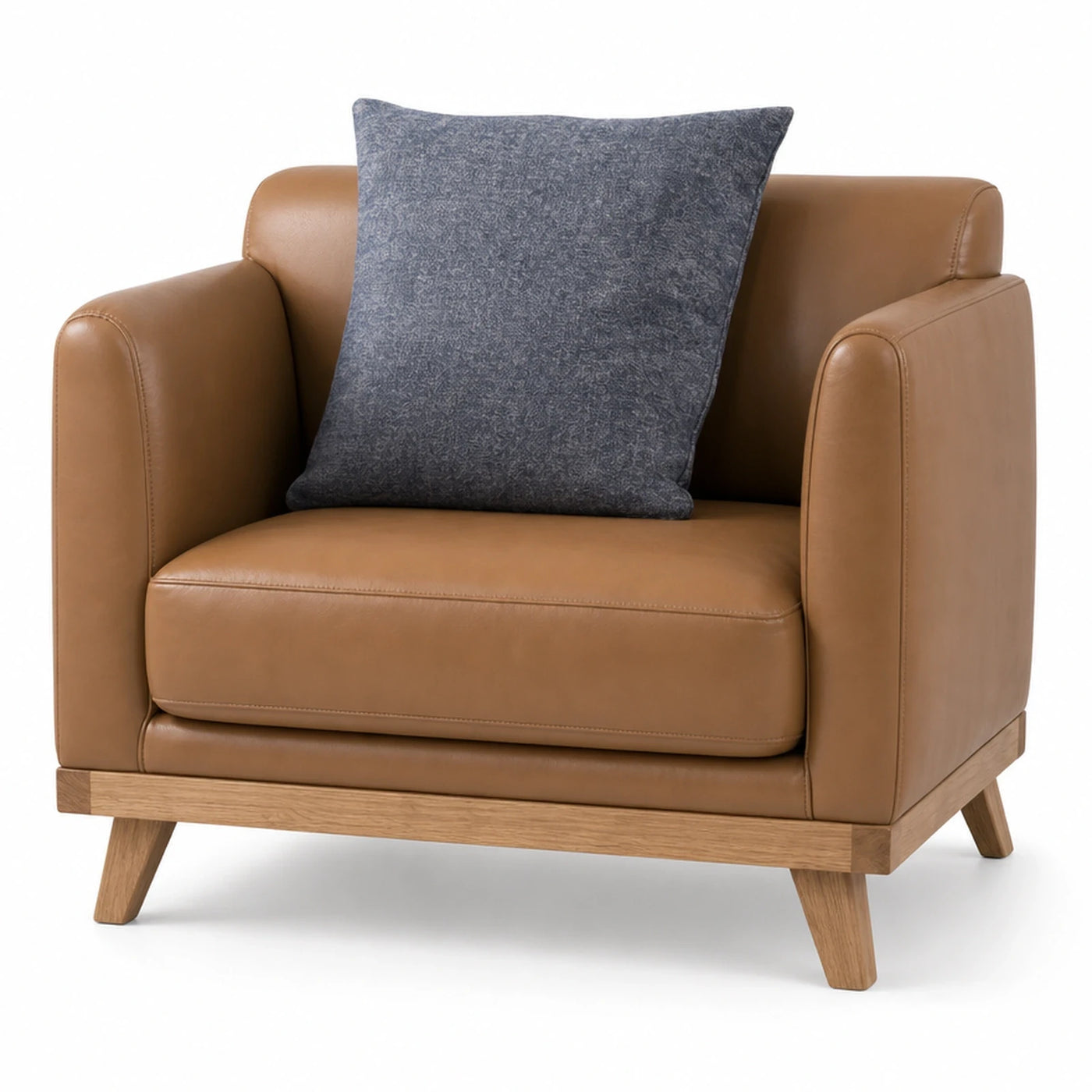 Brown Leather Armchair with Wooden Base