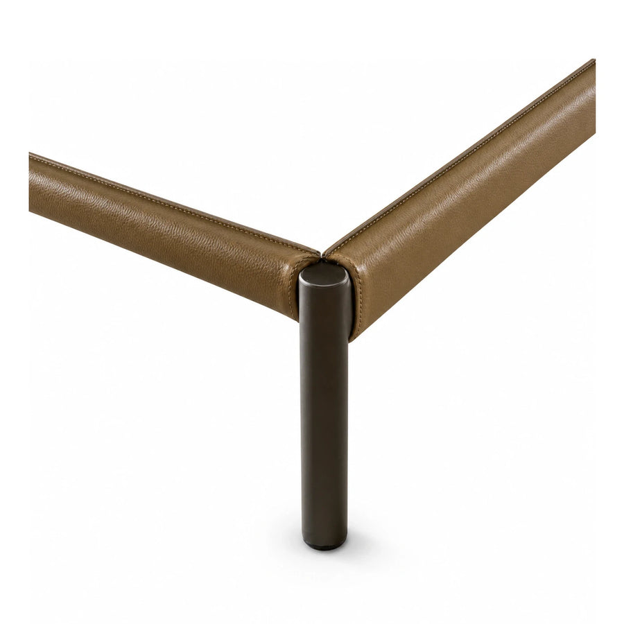 Brown Leather Upholstered Bench with Metal Legs