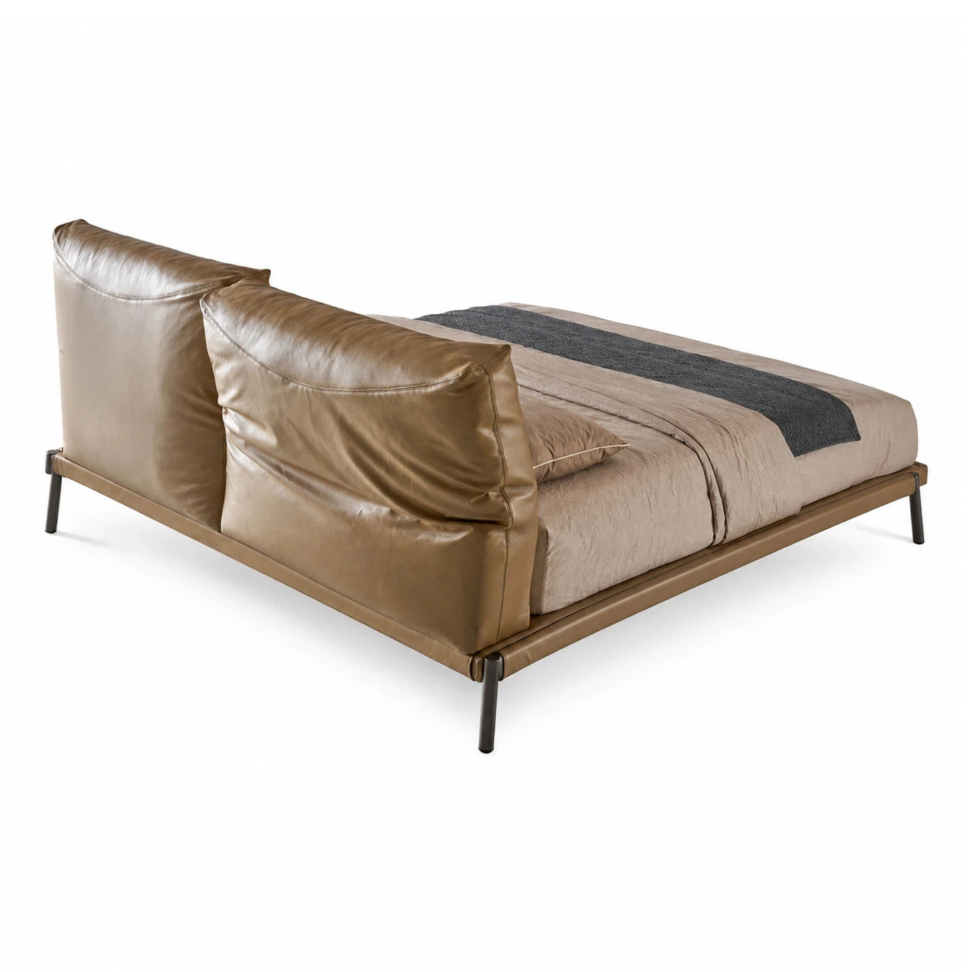 Wide Plank Modern Brown Leather Upholstered Platform Bed Beds & Headboards