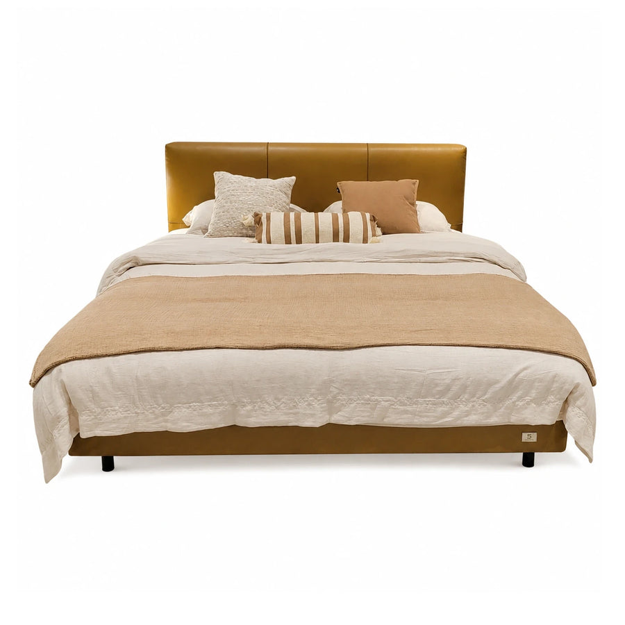 Brown Linear Mustard Yellow Leather Upholstered Platform Bed Beds & Headboards