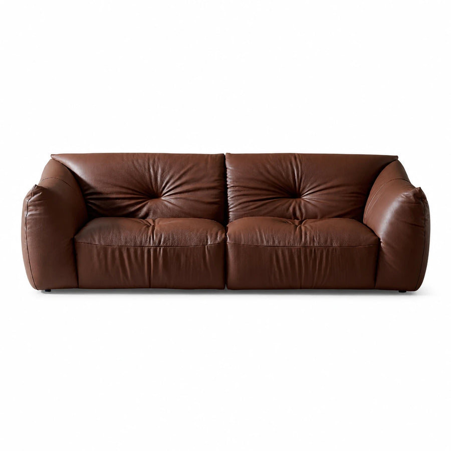 Brown Leather Modular Sofa with Tufted Backrest