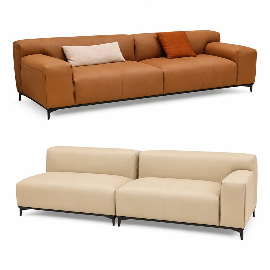 Modern Leather Sofa with Metal Legs