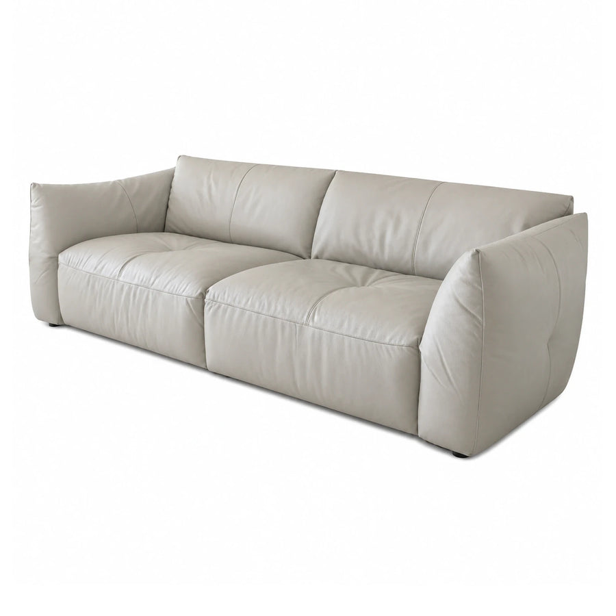 Modern Beige Leather Sofa with Low Profile