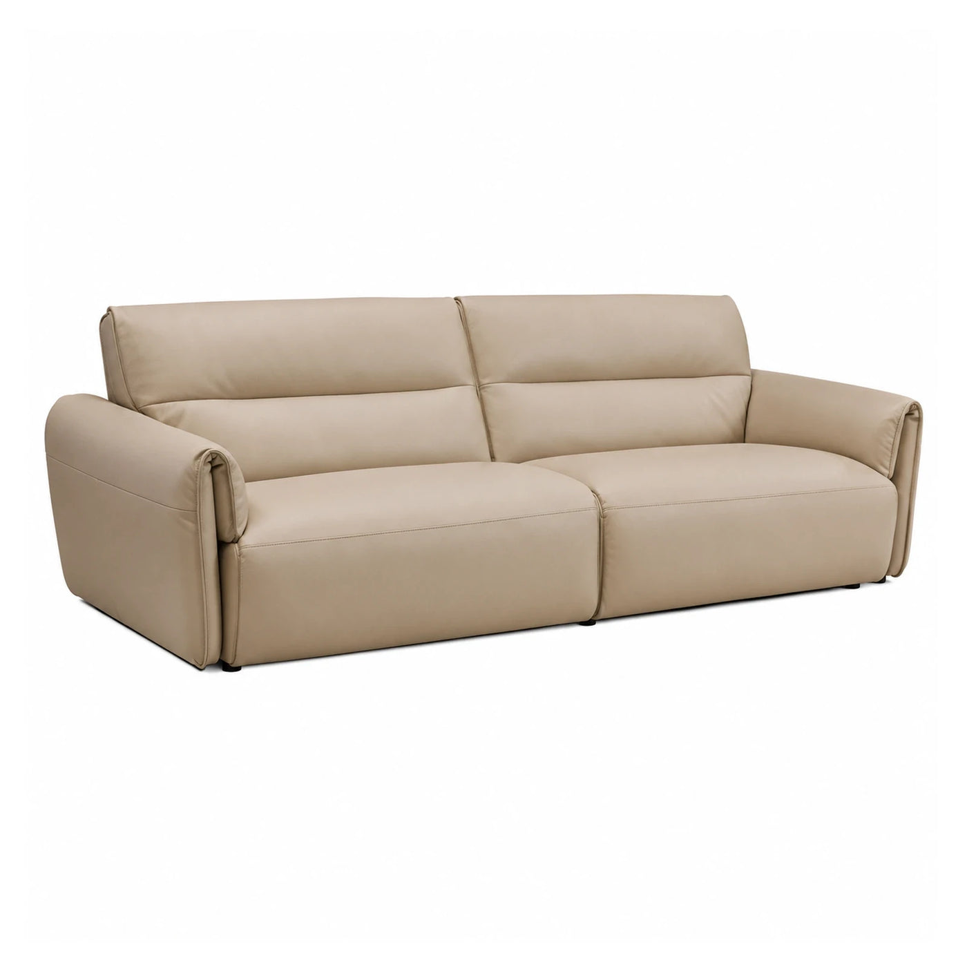 Beige Leather Two-Seater Sofa with Rolled Arms