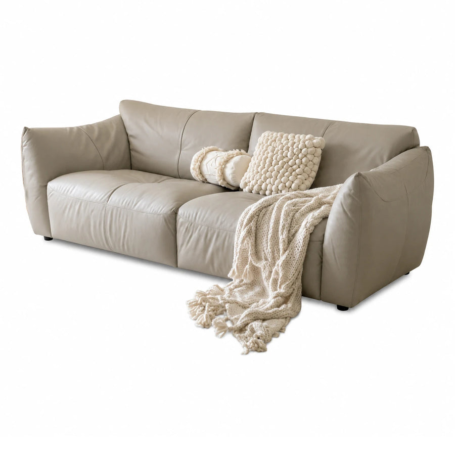 Beige Leather Three-Seater Sofa with Low Profile