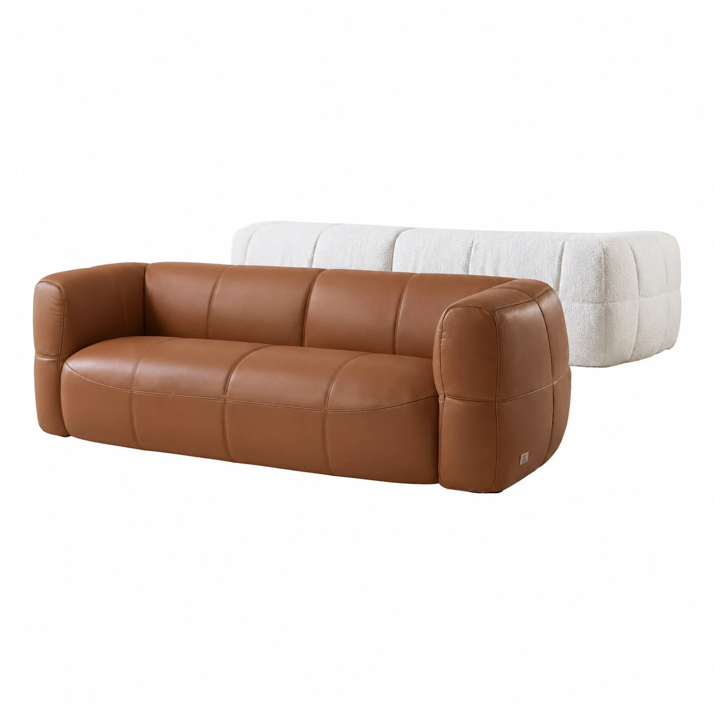 Modern Modular Leather Sofa in Brown and White