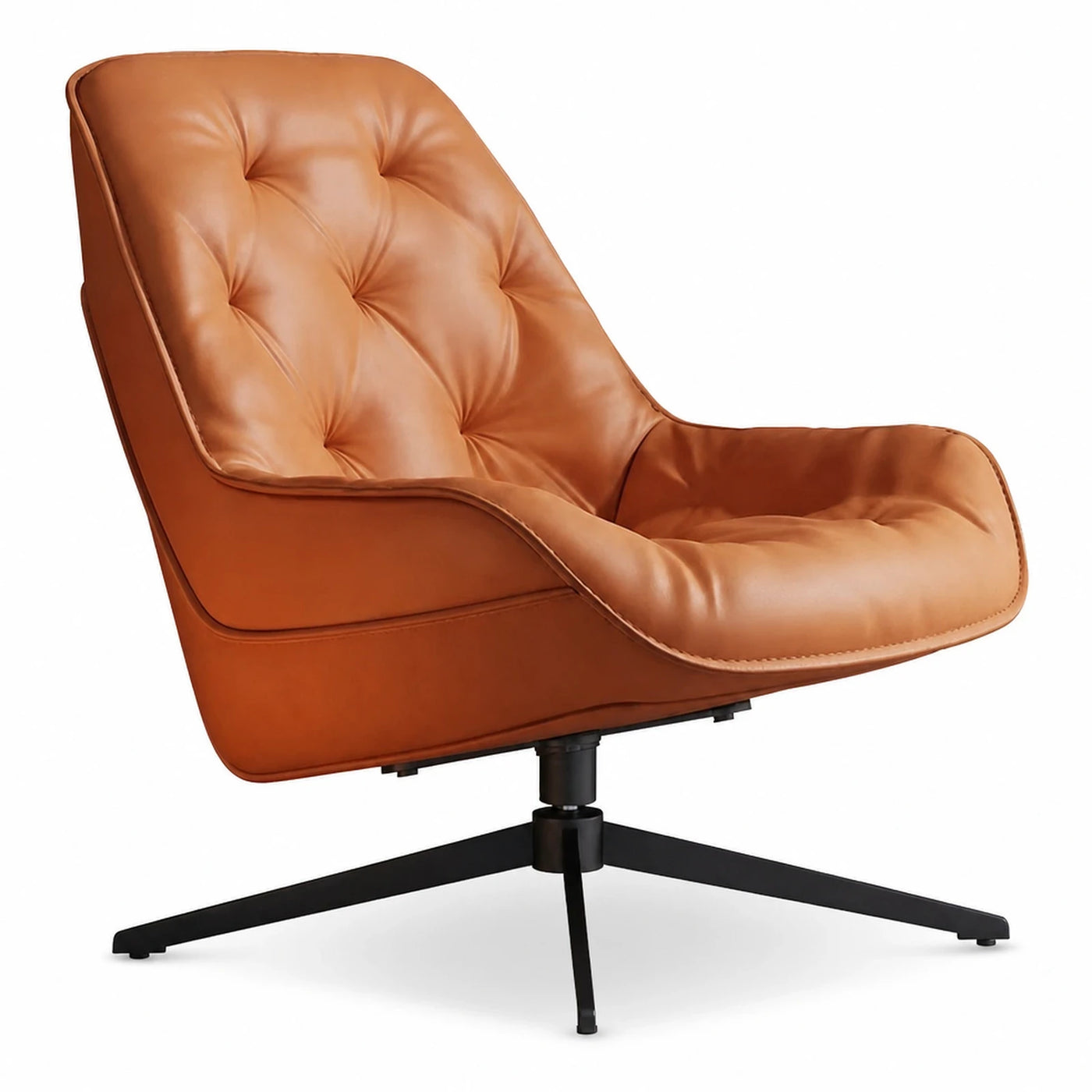 Tan Leather Swivel Lounge Chair with Tufted Back