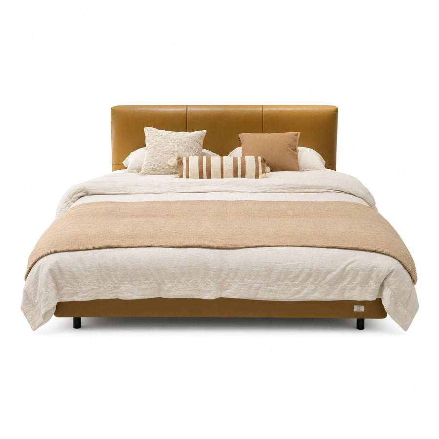 Modern Leather Upholstered Platform Bed with Headboard