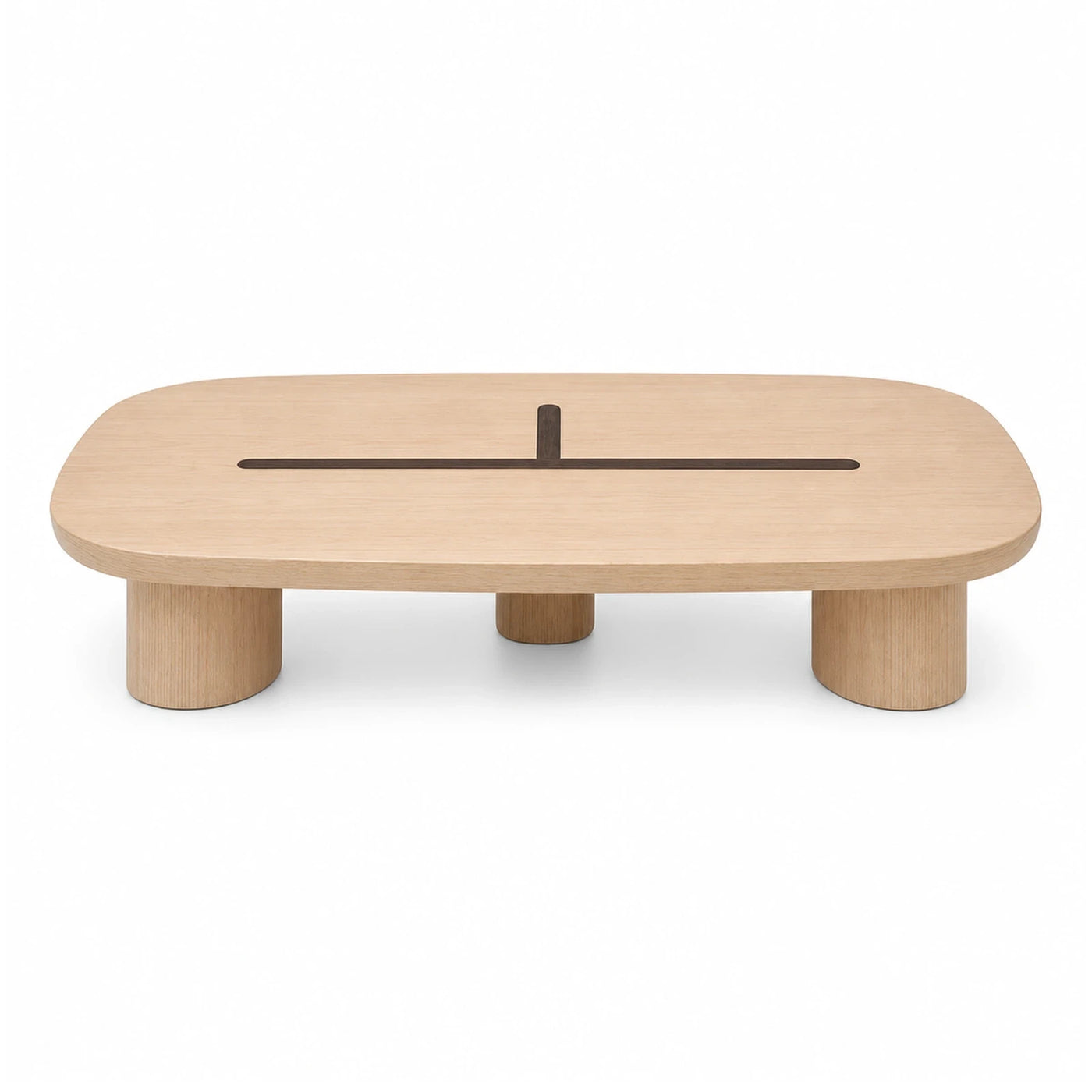 Light Wood Oval Coffee Table with Dark Inlay