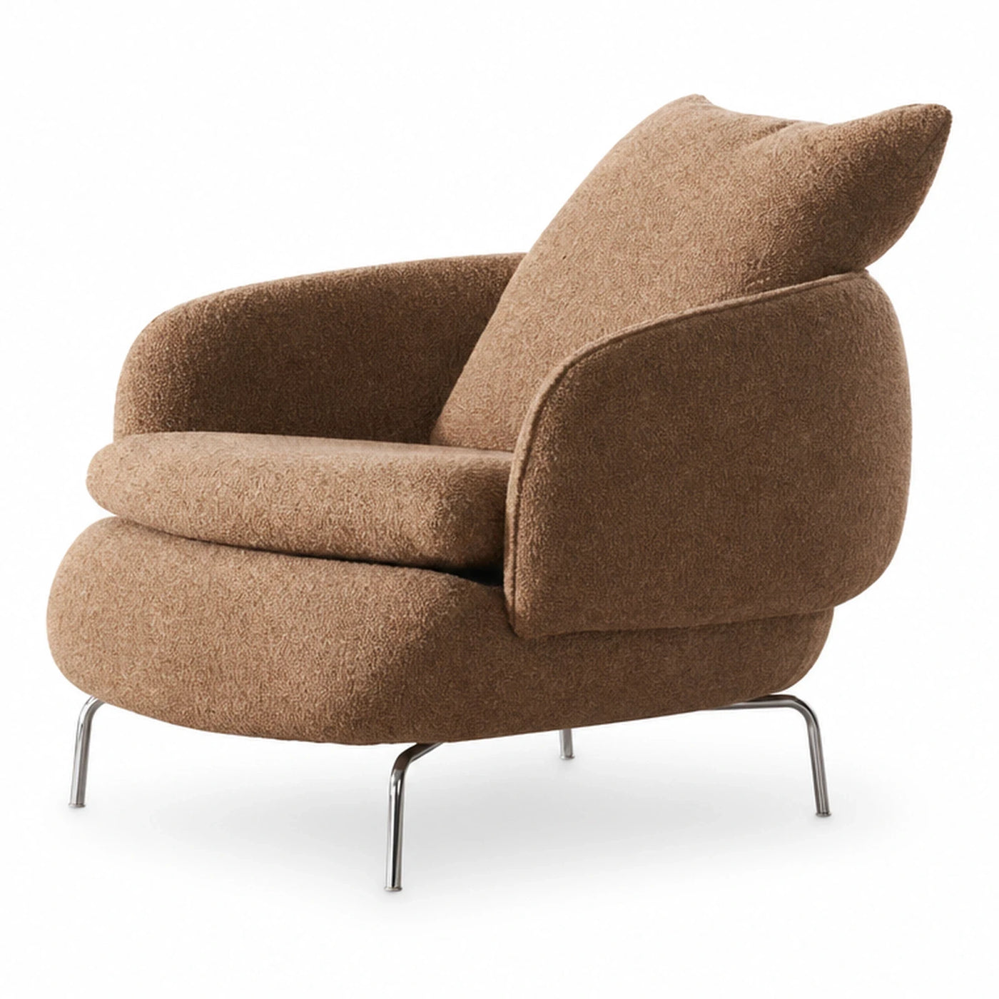 Brown Boucle Lounge Chair with Chrome Legs