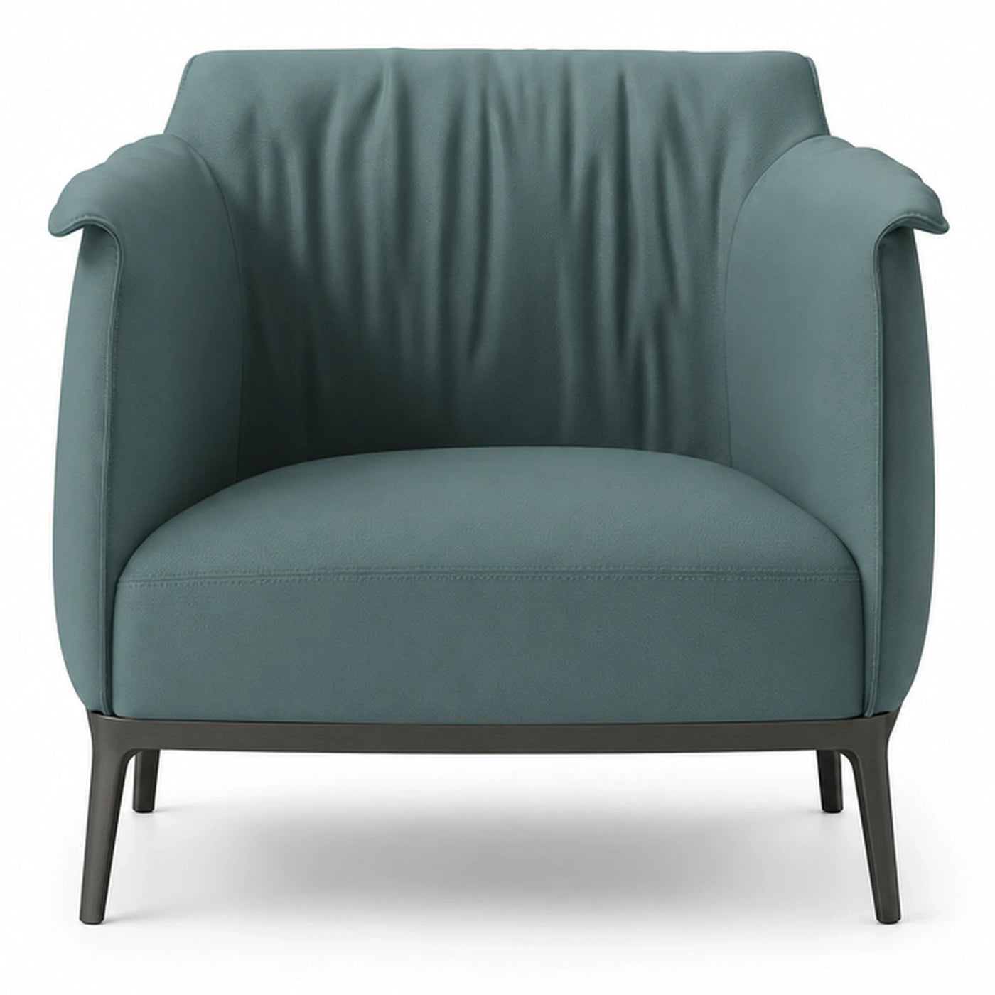 Teal Leather Armchair with Dark Wood Legs
