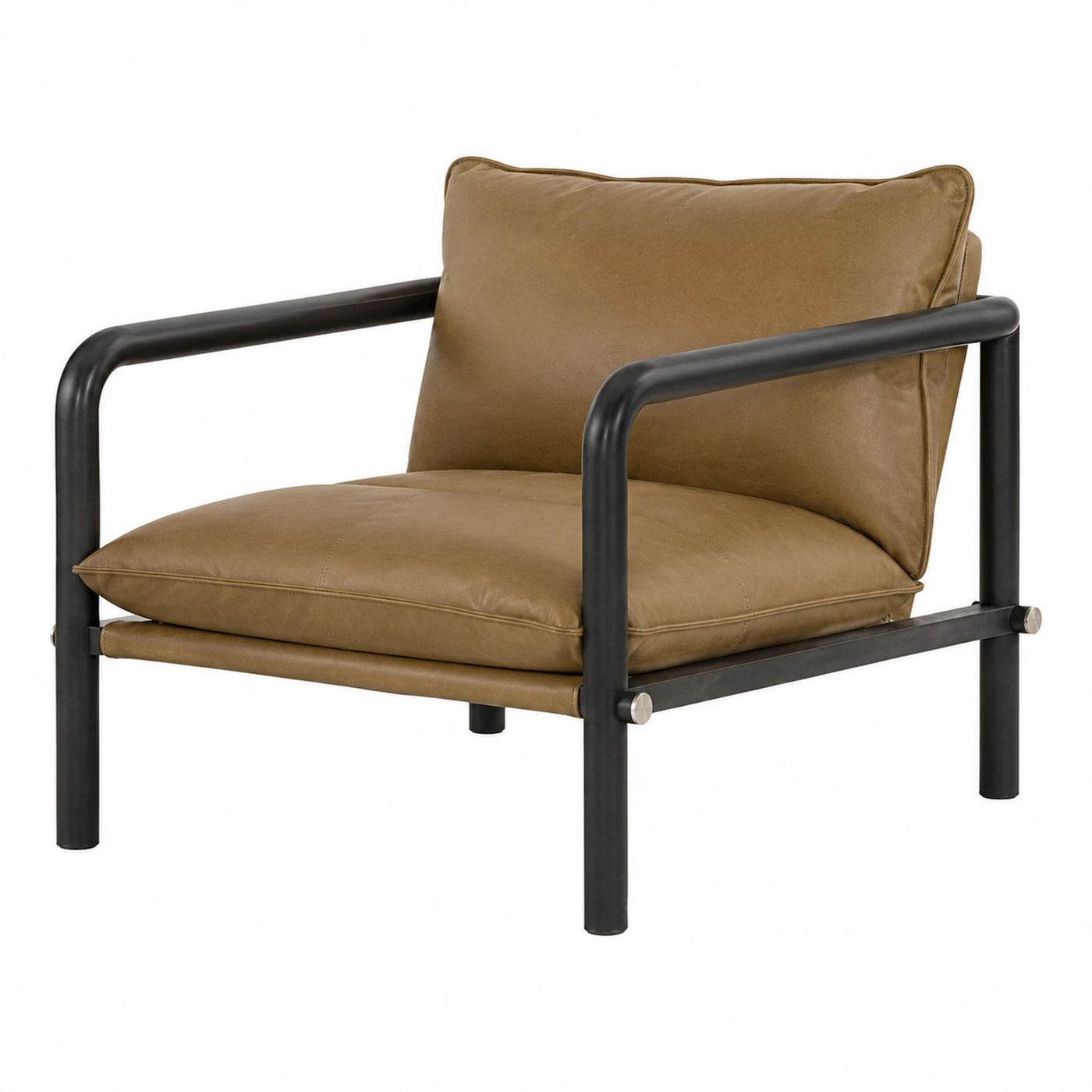 Brown Leather Armchair with Black Metal Frame