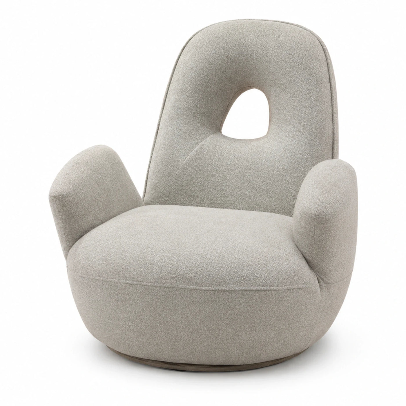 Linear Beige Boucle Swivel Lounge Chair with Cutout Back