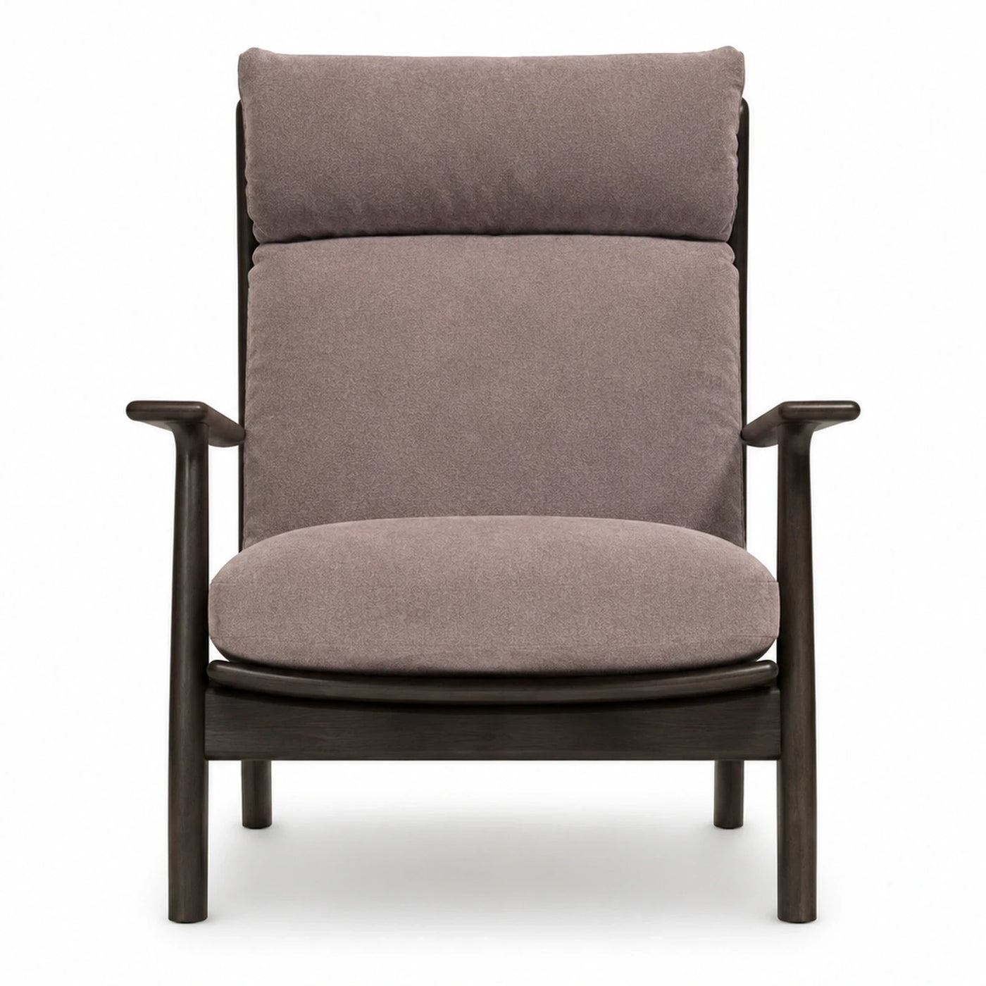 Dark Wood Frame Lounge Chair with Grey Fabric Cushions