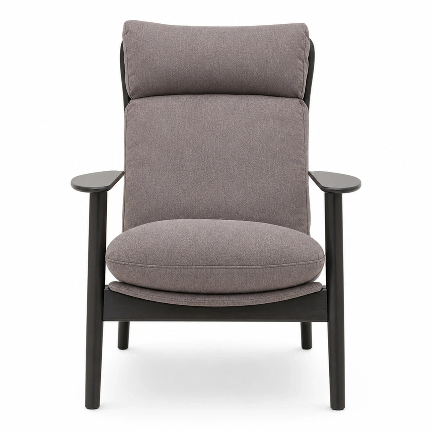 Linear Grey Fabric Lounge Chair with Dark Wood Frame