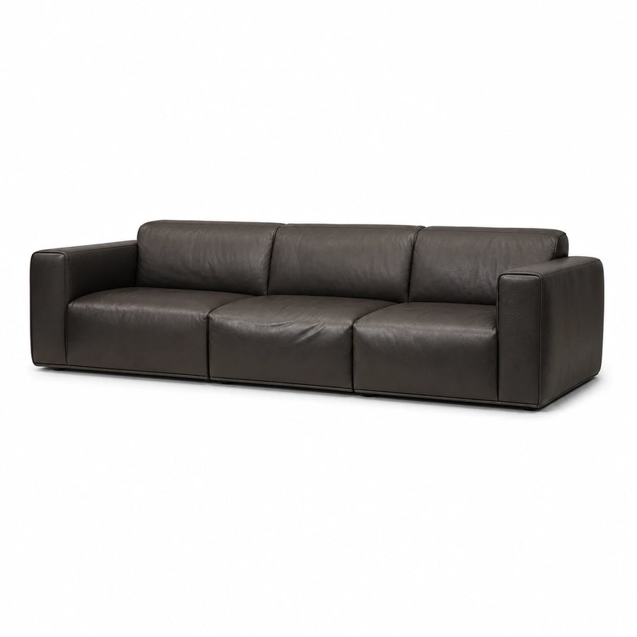Dark Brown Leather Three-Seat Sofa