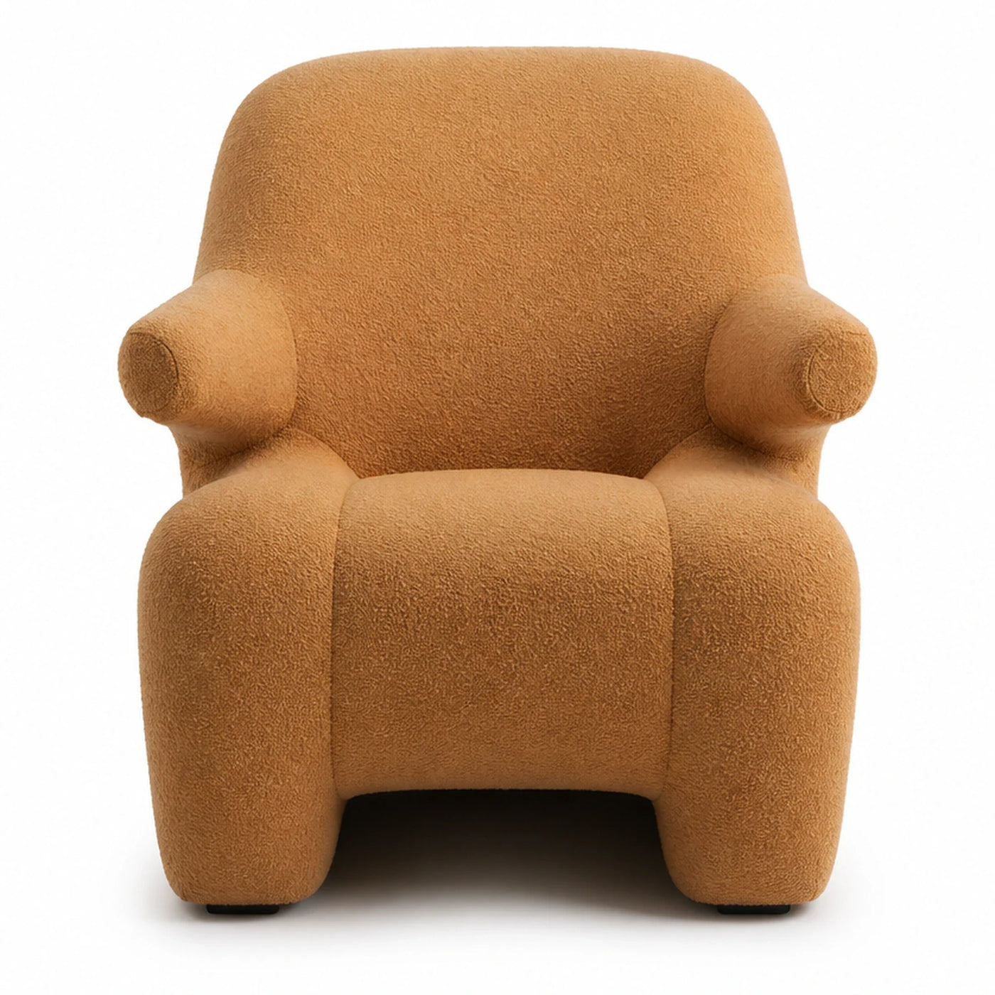 Brown Boucle Armchair with Rounded Arms