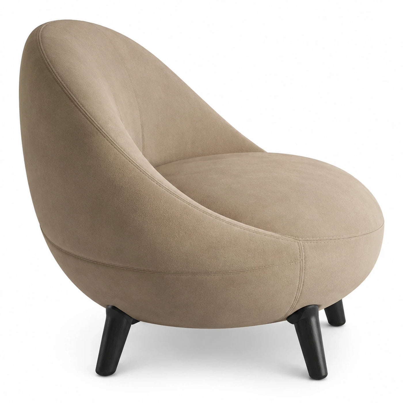 Beige Boucle Curved Lounge Chair with Black Legs