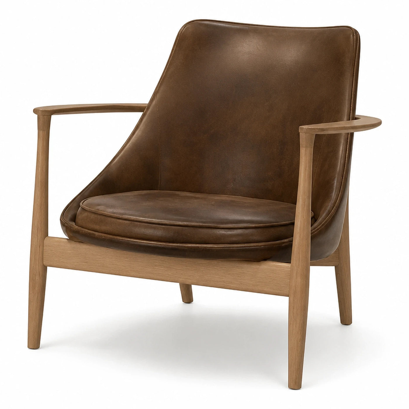 Brown Leather Lounge Chair with Wooden Frame