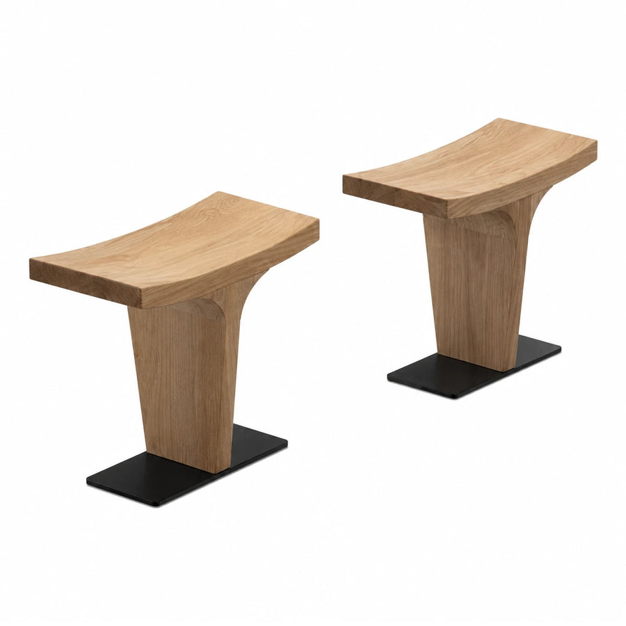 Modern Oak Wood Stool with Black Metal Base