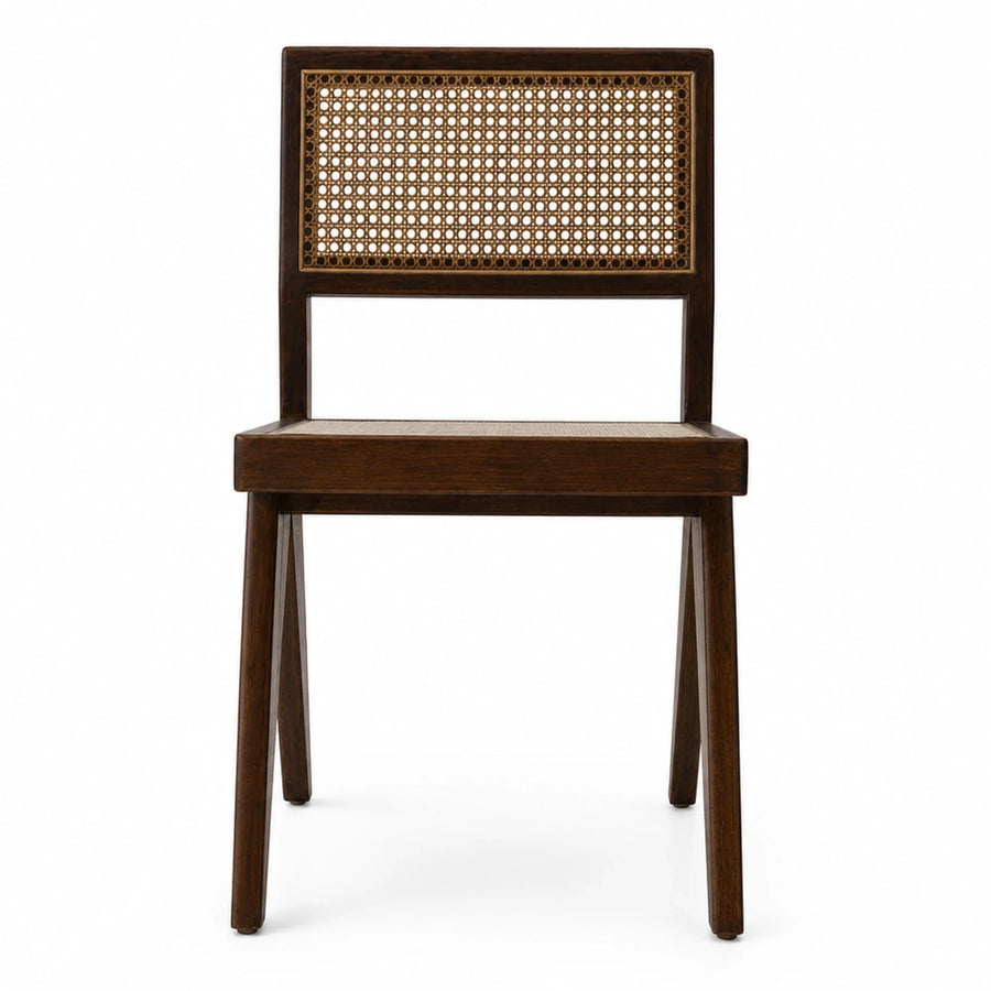 Dark Wood Rattan Back Dining Chair