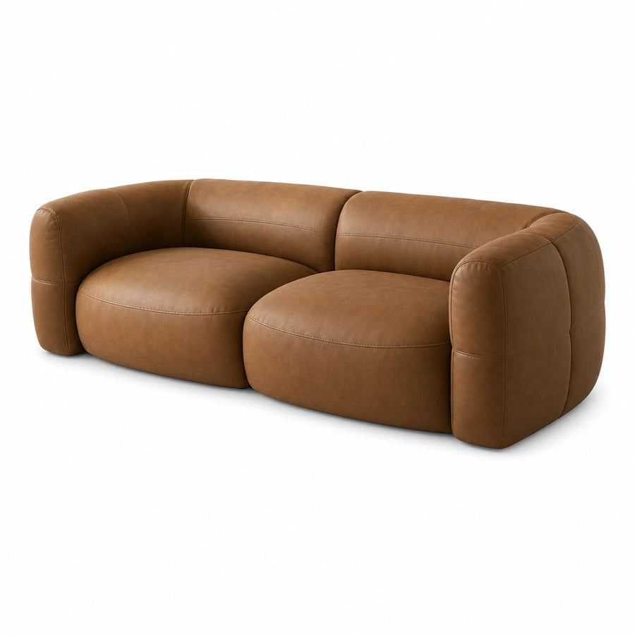 Brown Leather Modular Curved Sofa