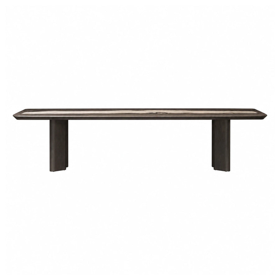 Dark Wood Rectangular Dining Table with Stone Inlay
