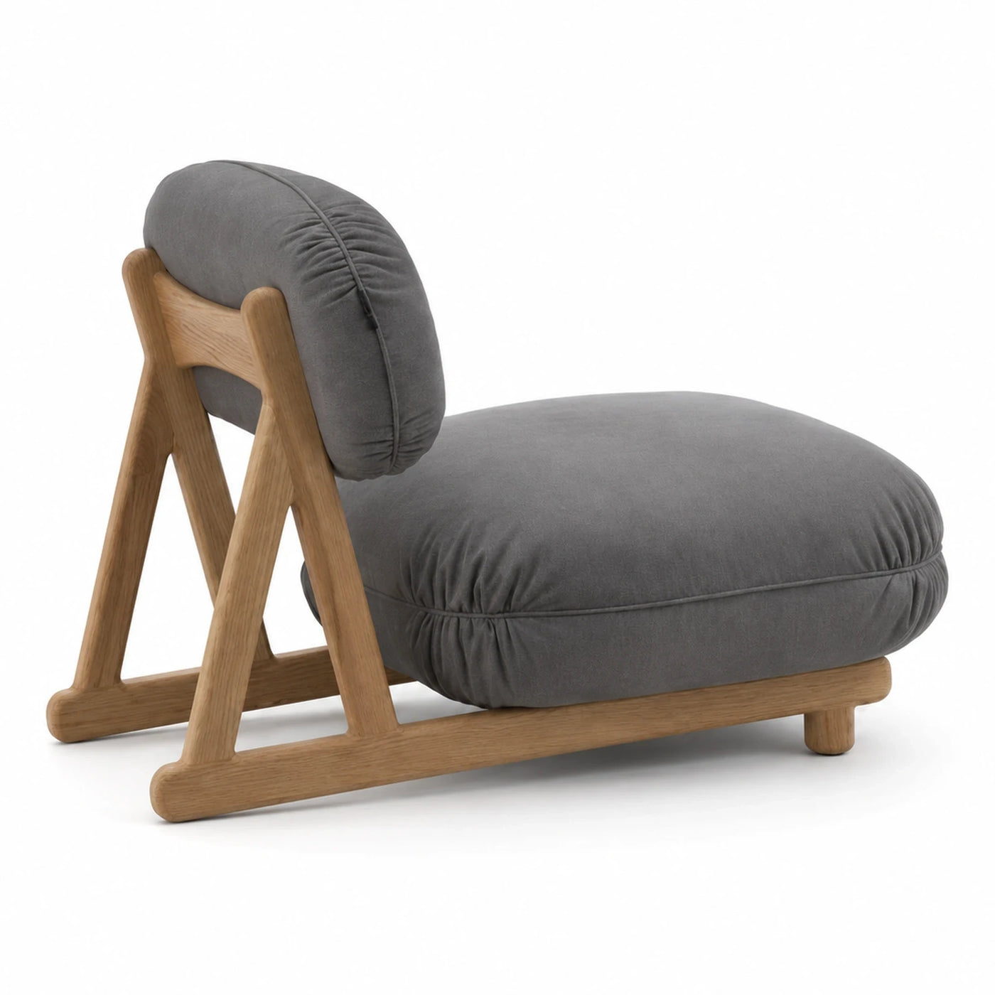Grey Fabric Lounge Chair with Oak Wood Frame