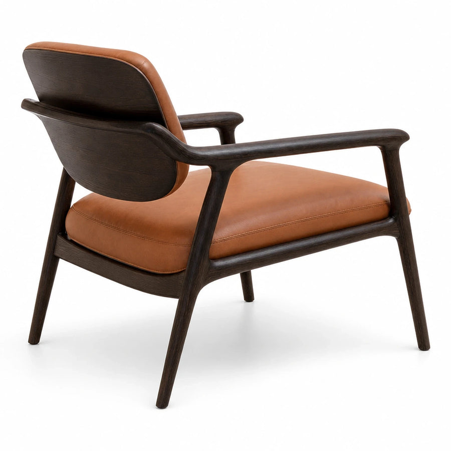 Linear Dark Wood Frame Brown Leather Armchair